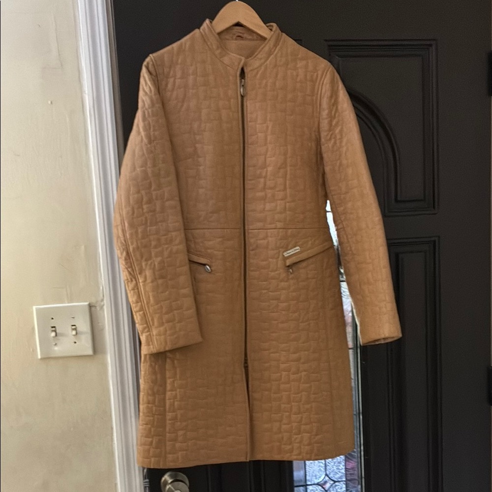 James & John Quilted Designer Tan Leather Coat